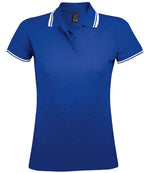 SOL'S Ladies Pasadena Tipped Cotton Piqué Polo Shirt Royal Blue/White