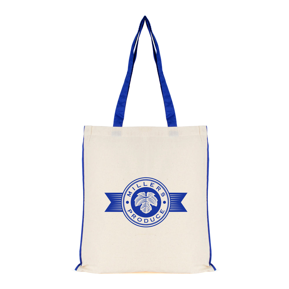 Branded 5oz NATURAL cotton shopper bag with piping trim + handles