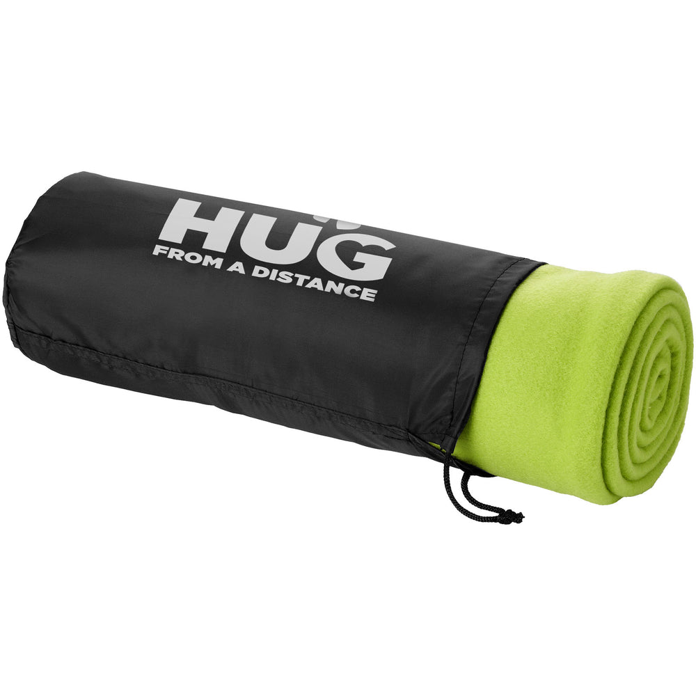 Branded Huggy fleece plaid blanket with carry pouch
