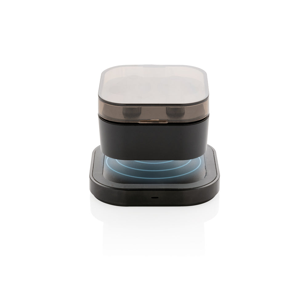 Branded TWS earbuds in wireless charging case