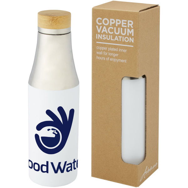 Branded Hulan 540 ml copper vacuum insulated stainless steel bottle with bamboo lid