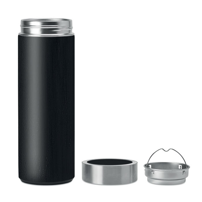 Branded Double wall bamboo flask with tea infuser 400ml
