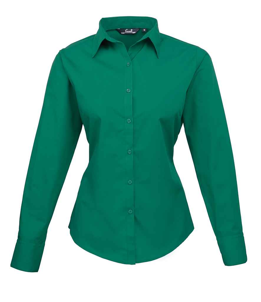 Premier Ladies Long Sleeve Poplin Blouse Emerald