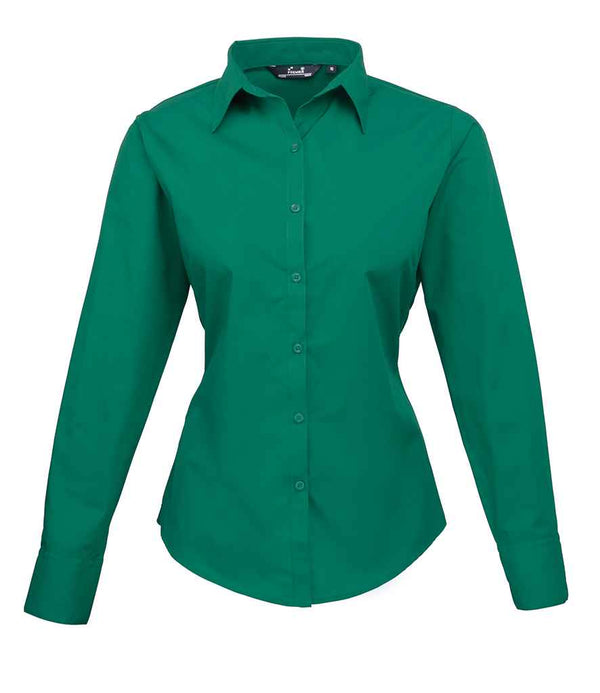 Premier Ladies Long Sleeve Poplin Blouse Emerald