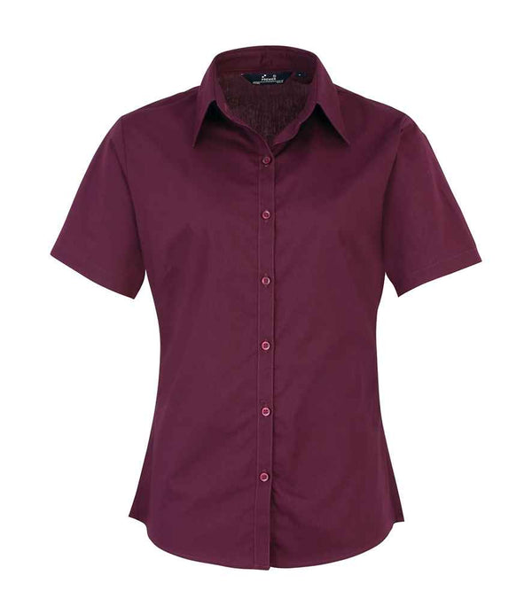 Premier Ladies Short Sleeve Poplin Blouse Aubergine