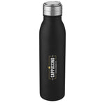 Branded Harper 700 ml stainless steel water bottle with metal loop