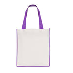 Branded White non woven PP shopper with coloured piping trim and handles