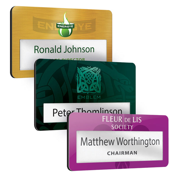 Metal Faced Reusable Name Window Badges