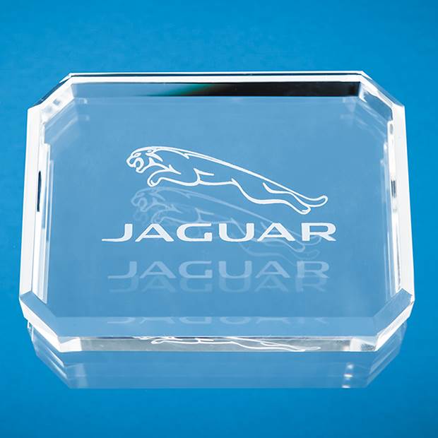 Branded 10cm x 7.5cm Optical Crystal Facet Rectangle Paperweight
