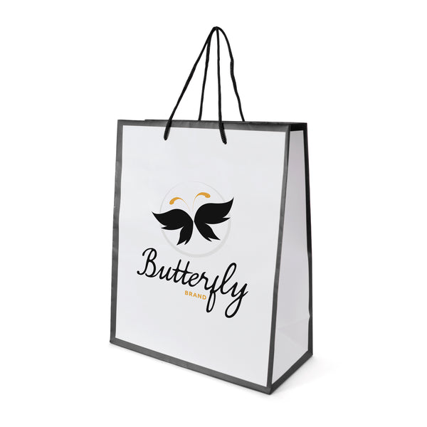 Branded Newquay White Paper Bag with trim and contrasting rope handles
