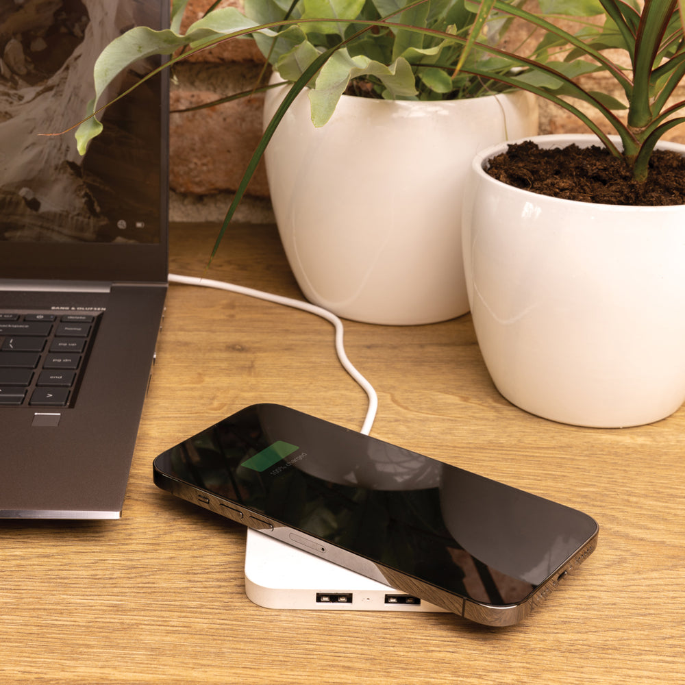 Branded RCS recycled plastic 10W Wireless charger with USB Ports