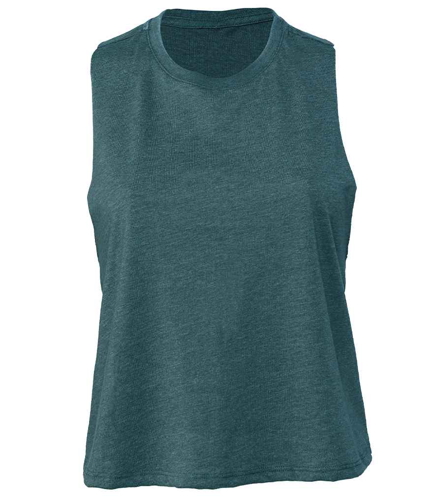 Bella Ladies Racer Back Cropped Tank Top Heather Deep Teal