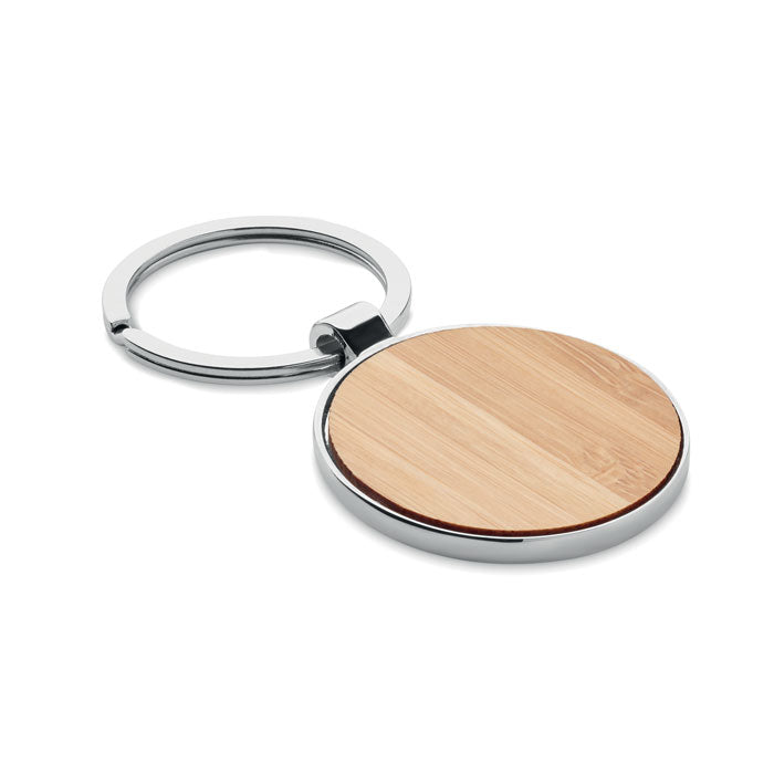 Branded Round key ring metal bamboo