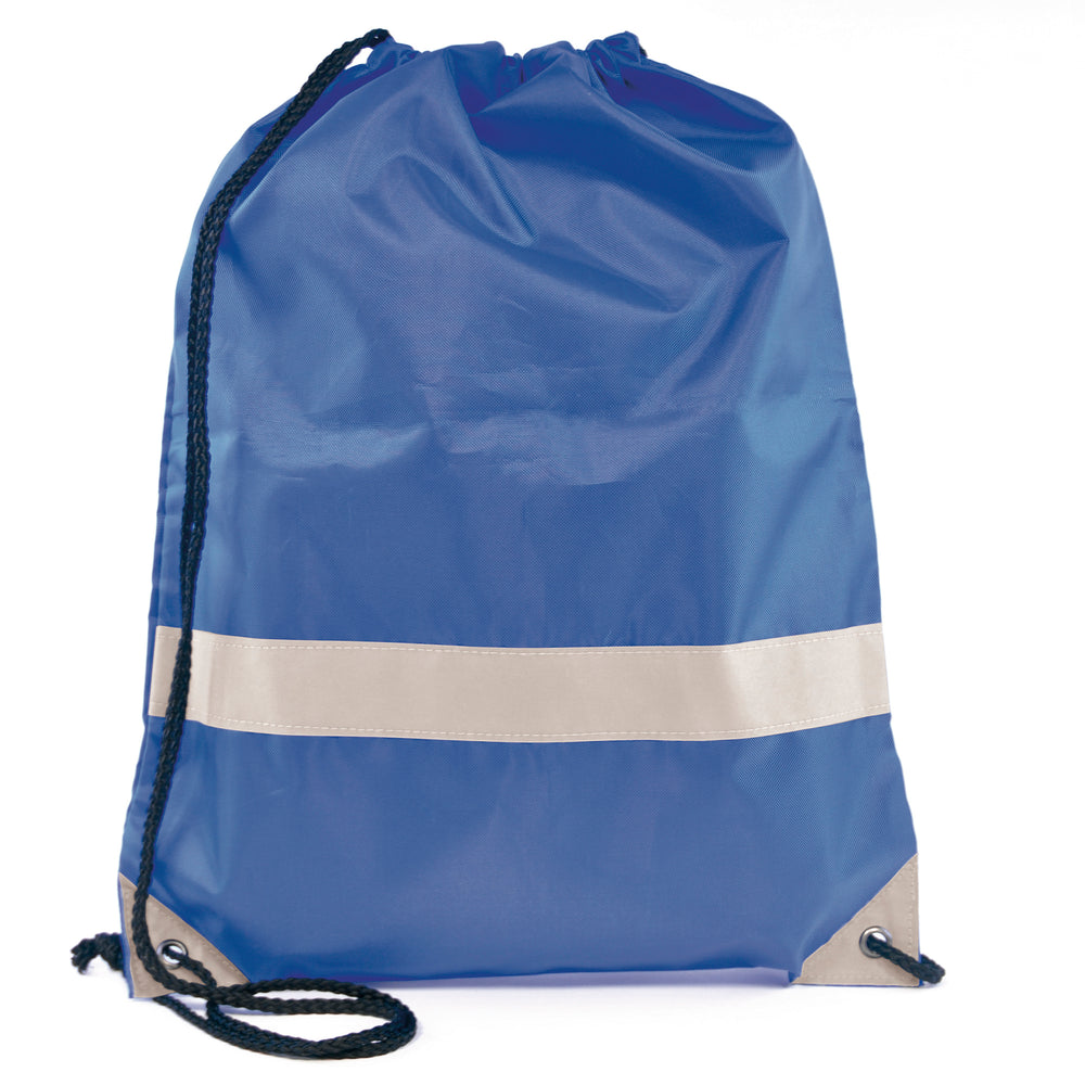 Branded Fluorescent drawstring bag with reflective strip. 210D polyester