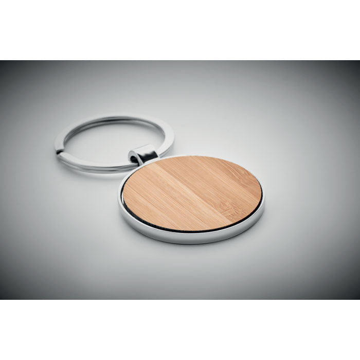 Branded Round key ring metal bamboo