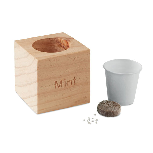 Branded Herb pot wood
