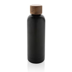 Branded Wood RCS certified recycled stainless steel vacuum bottle