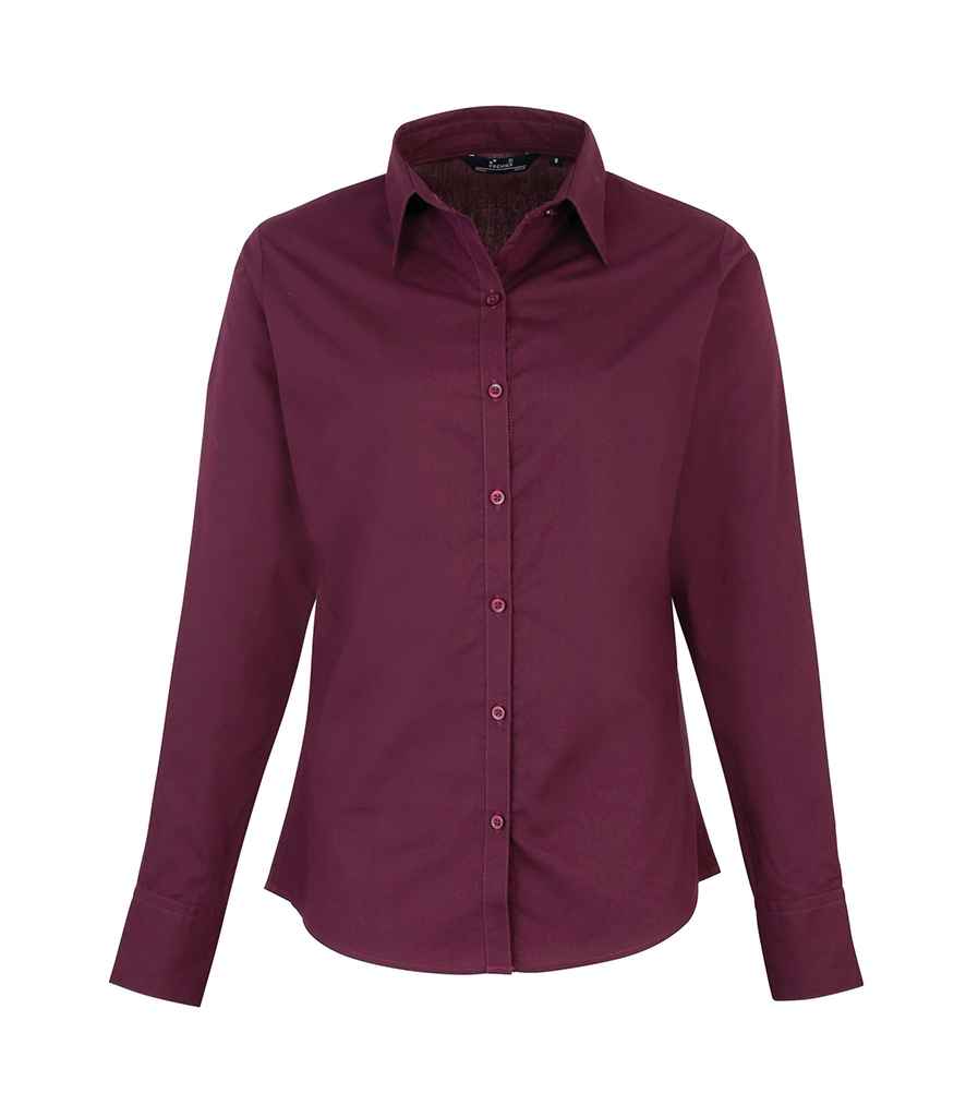 Premier Ladies Long Sleeve Poplin Blouse Aubergine
