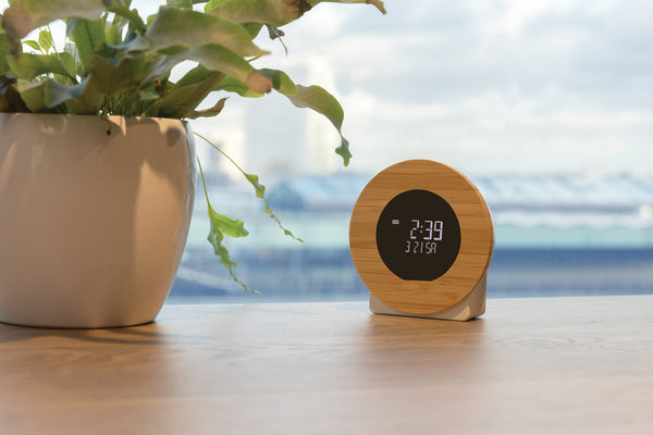 Branded Utah RCS rplastic and bamboo LCD desk clock