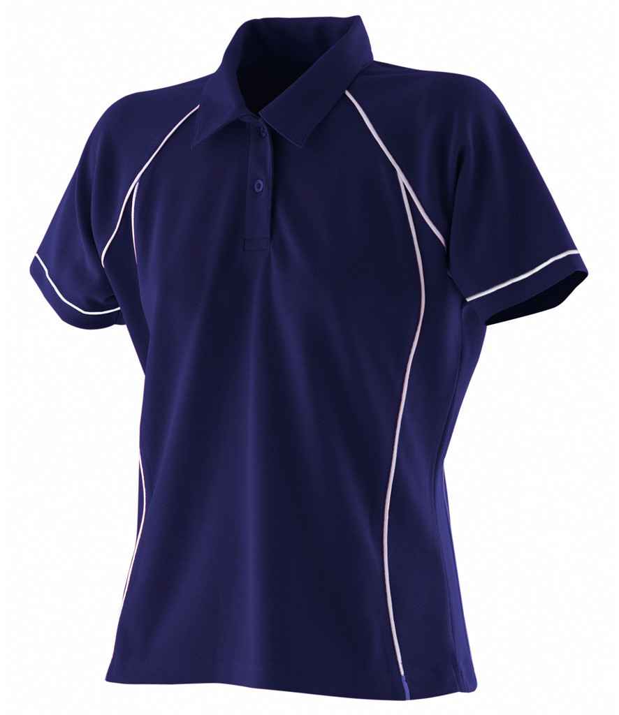 Finden + Hales Ladies Performance Piped Polo Shirt Navy/White