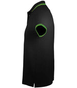 SOL'S Pasadena Tipped Cotton Piqué Polo Shirt Black/Lime Green