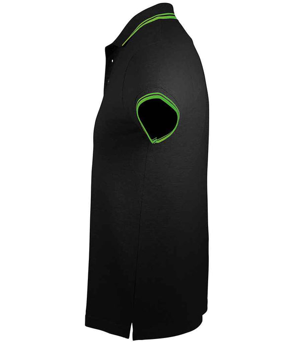 SOL'S Pasadena Tipped Cotton Piqué Polo Shirt Black/Lime Green
