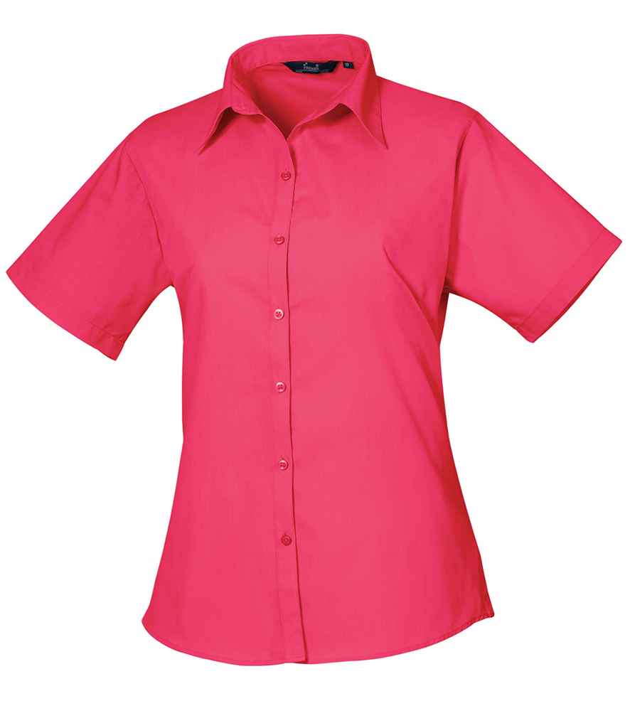 Premier Ladies Short Sleeve Poplin Blouse Hot Pink