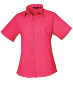 Premier Ladies Short Sleeve Poplin Blouse Hot Pink