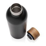 Branded Wood RCS certified recycled stainless steel vacuum bottle