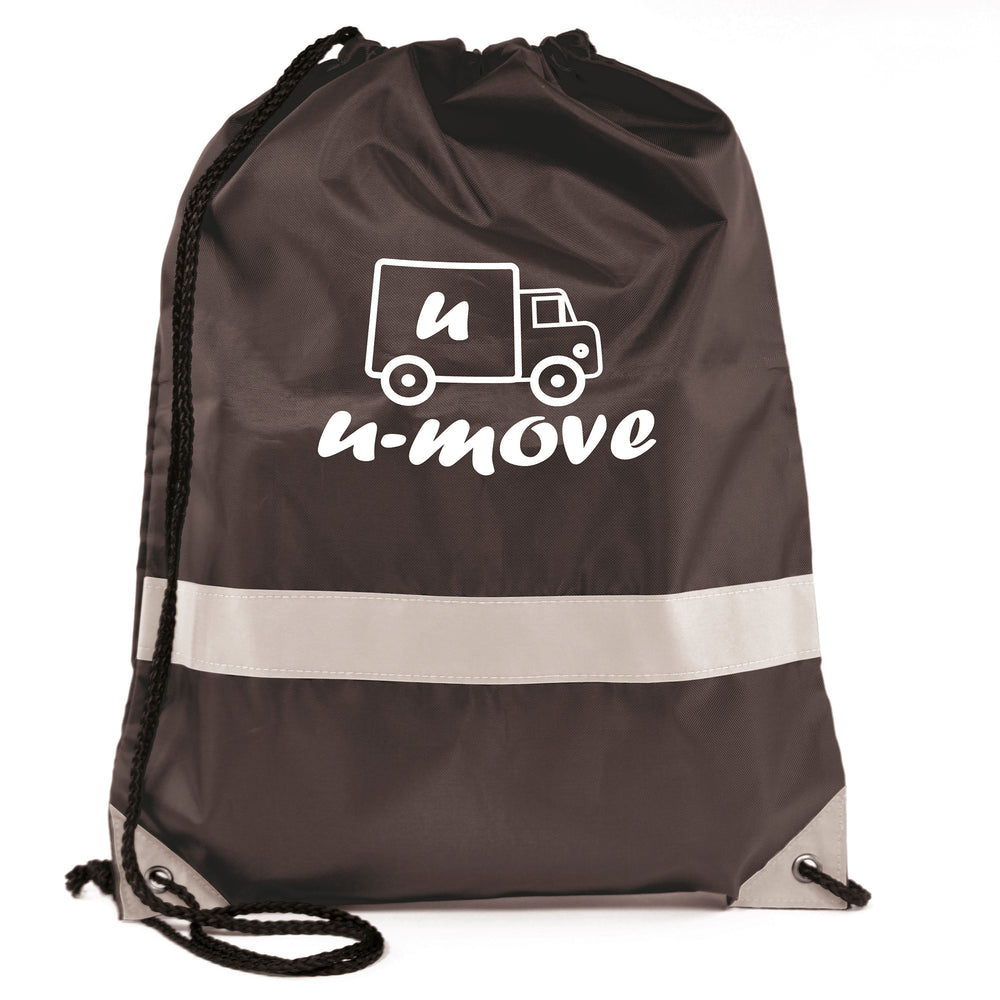 Branded Fluorescent drawstring bag with reflective strip. 210D polyester
