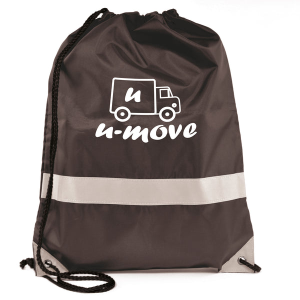 Branded Fluorescent drawstring bag with reflective strip. 210D polyester