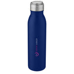 Branded Harper 700 ml stainless steel water bottle with metal loop