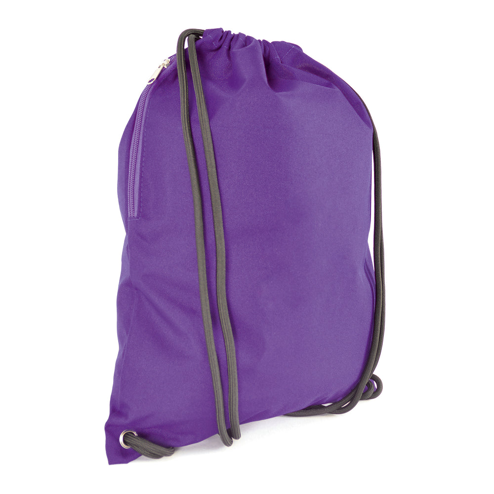 Branded 300D polyester drawstring bag with Thick cord and Side zip pocket