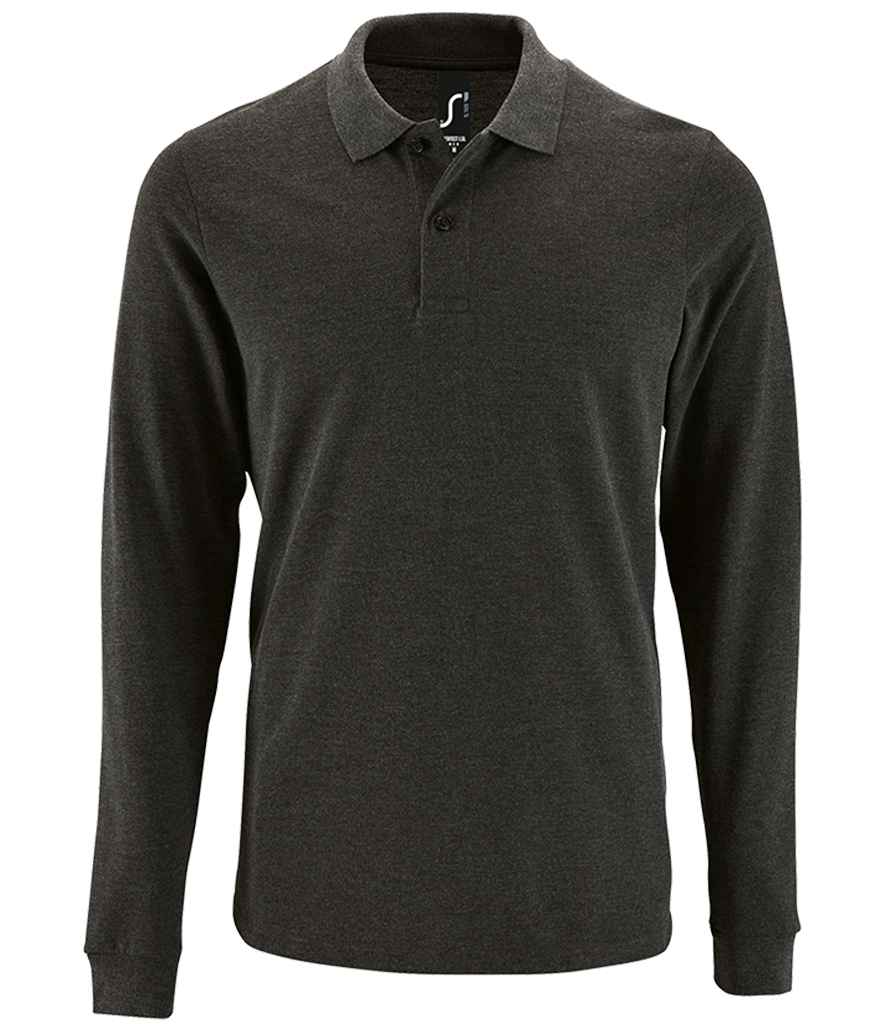 SOL'S Perfect Long Sleeve Piqué Polo Shirt Charcoal Marl