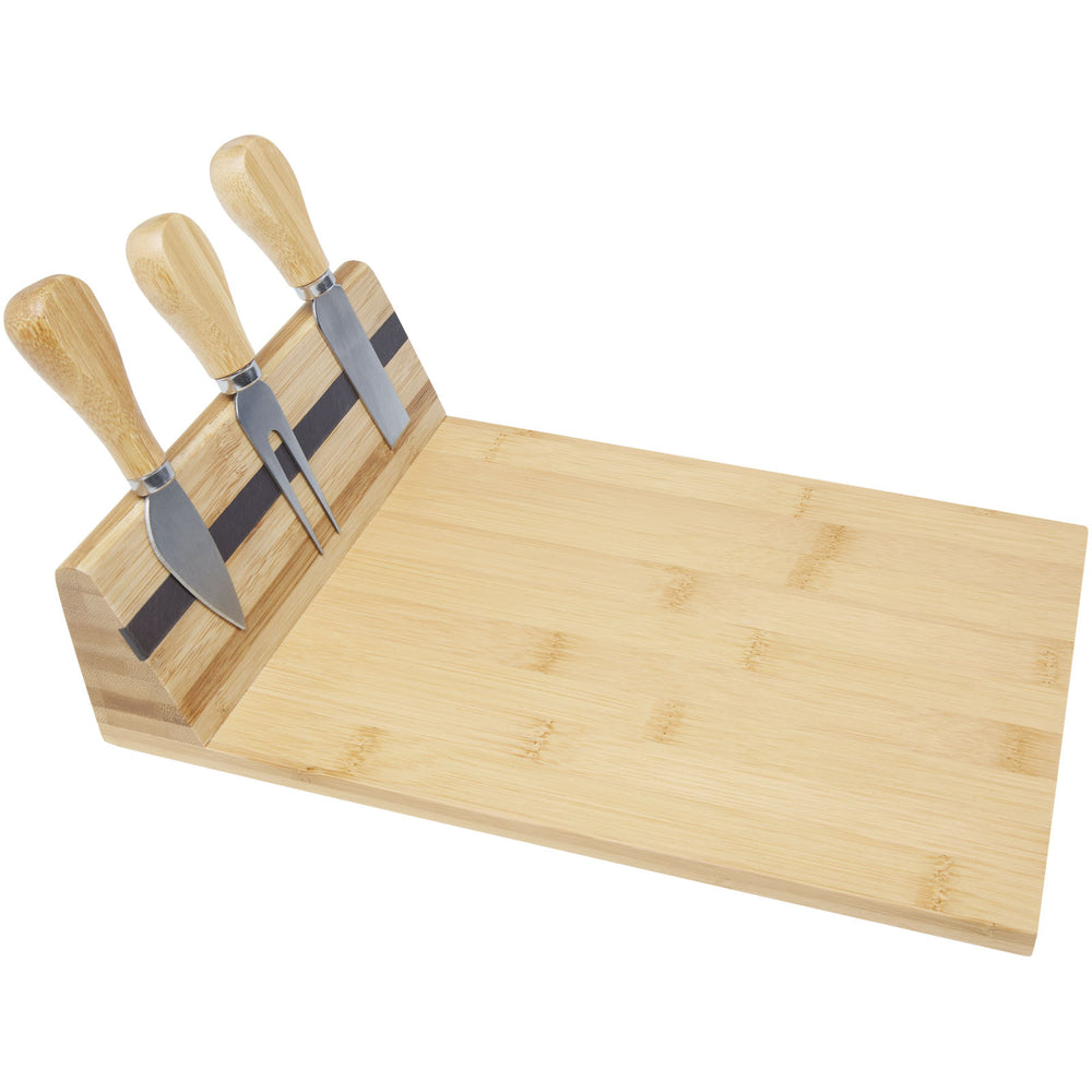 Branded Mancheg bamboo magnetic cheese board and tools