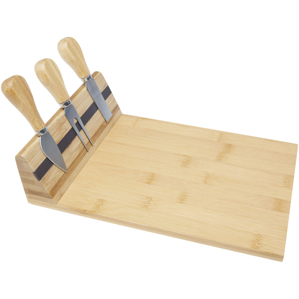 Branded Mancheg bamboo magnetic cheese board and tools