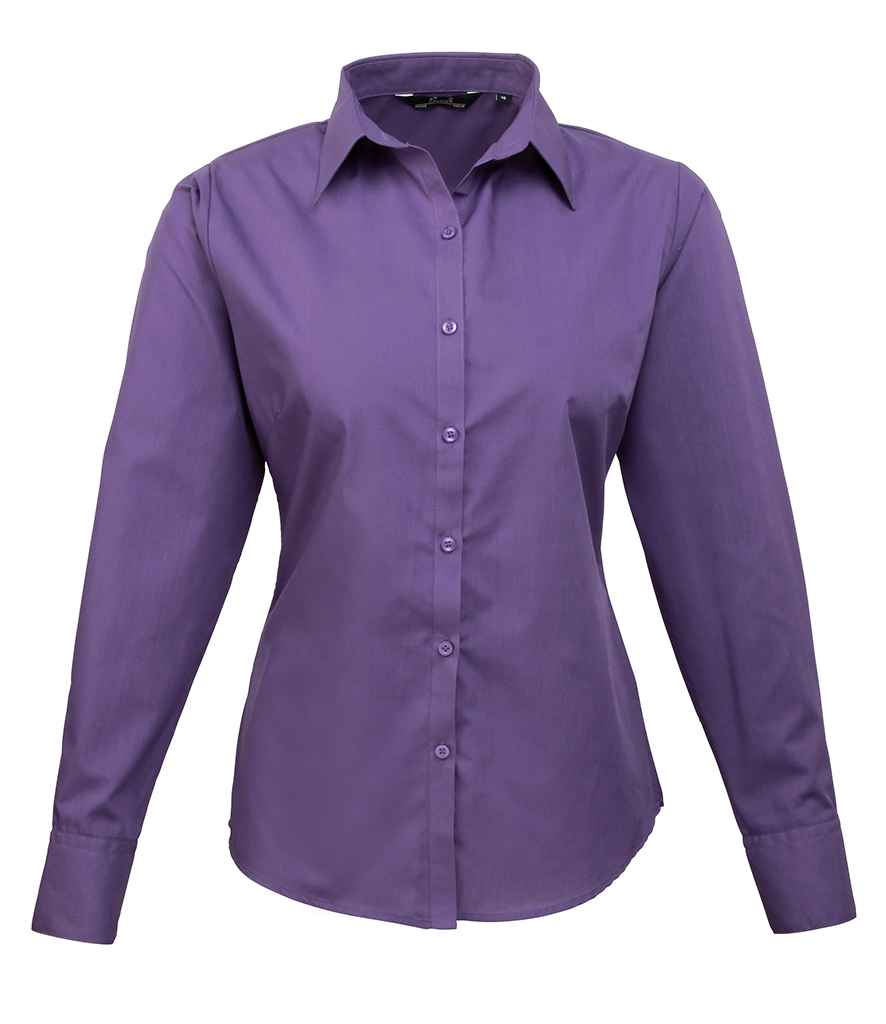 Premier Ladies Long Sleeve Poplin Blouse Purple