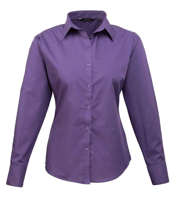 Premier Ladies Long Sleeve Poplin Blouse Purple