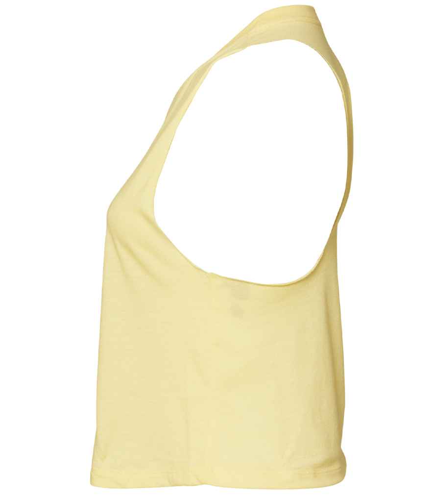 Bella Ladies Racer Back Cropped Tank Top Heather French Vanilla