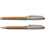 Quercetum Bamboo ballpen and rollerball pen set Brown