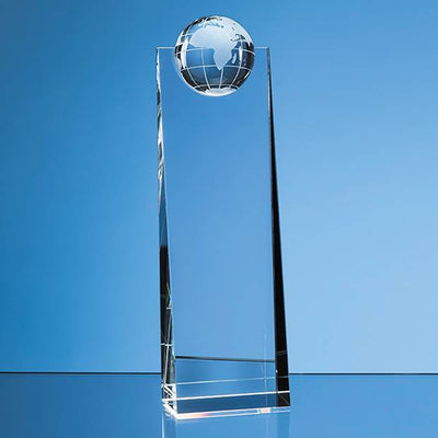 24cm Optical Crystal Rectangle Award with Globe