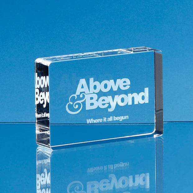 Branded 9cm Optical Crystal Stand Up Rectangle Paperweight