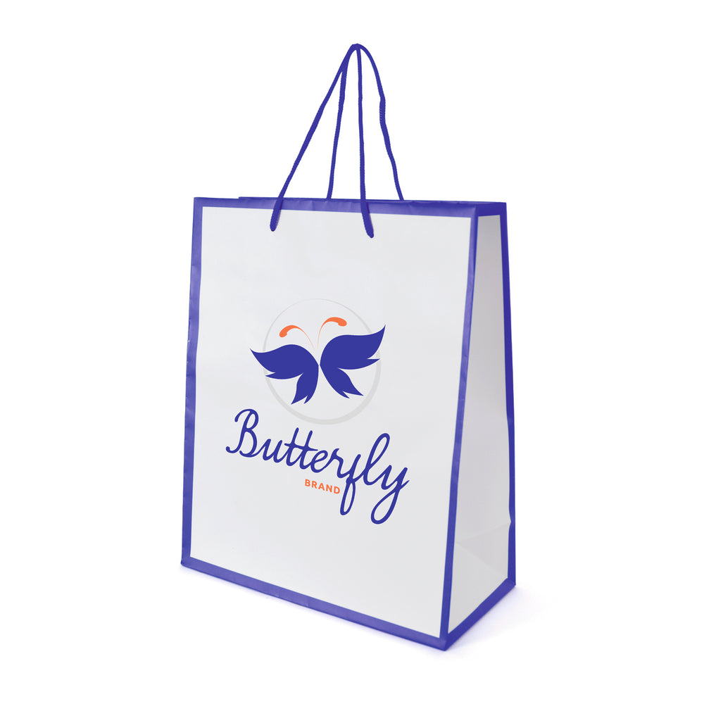 Newquay White Paper Bag with trim and contrasting rope handles