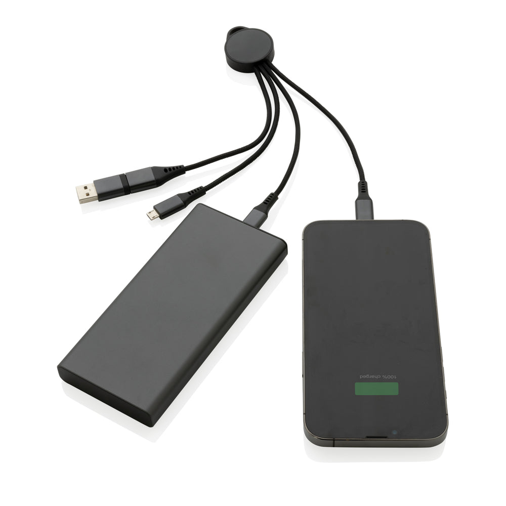Branded Terra RCS recycled aluminium 6-in-1 charging cable