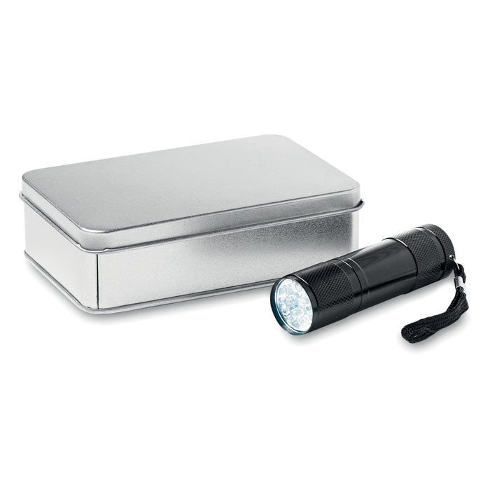 Branded LED torch in tin box