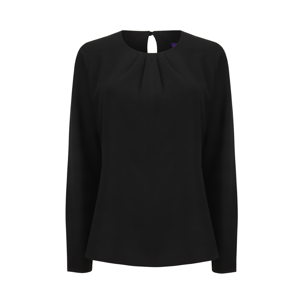 Henbury Ladies Pleat Front Long Sleeve Blouse