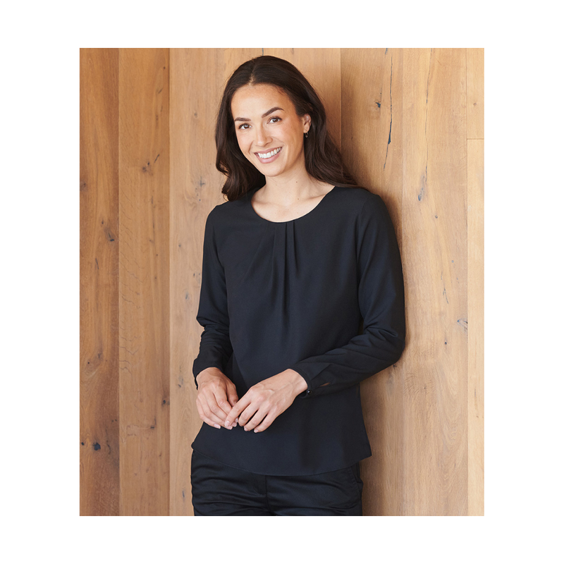 Henbury Ladies Pleat Front Long Sleeve Blouse