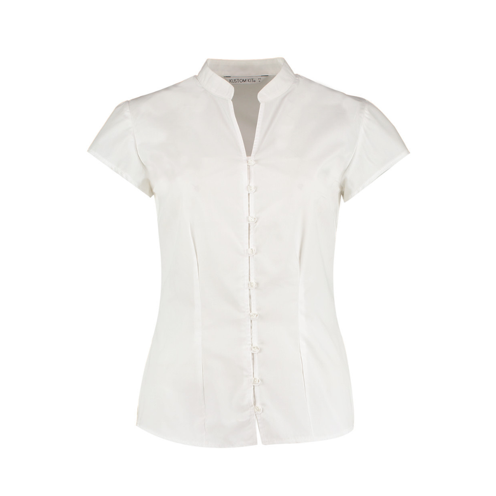 Kustom Kit Ladies Cap Sleeve V Neck Tailored Continental Blouse