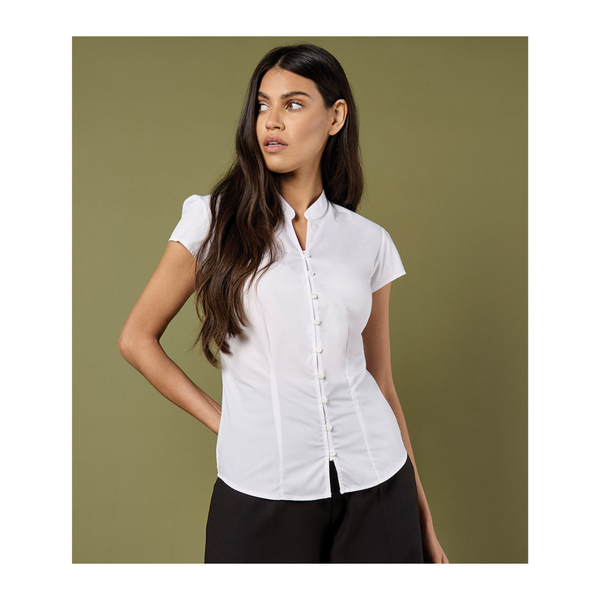 Kustom Kit Ladies Cap Sleeve V Neck Tailored Continental Blouse