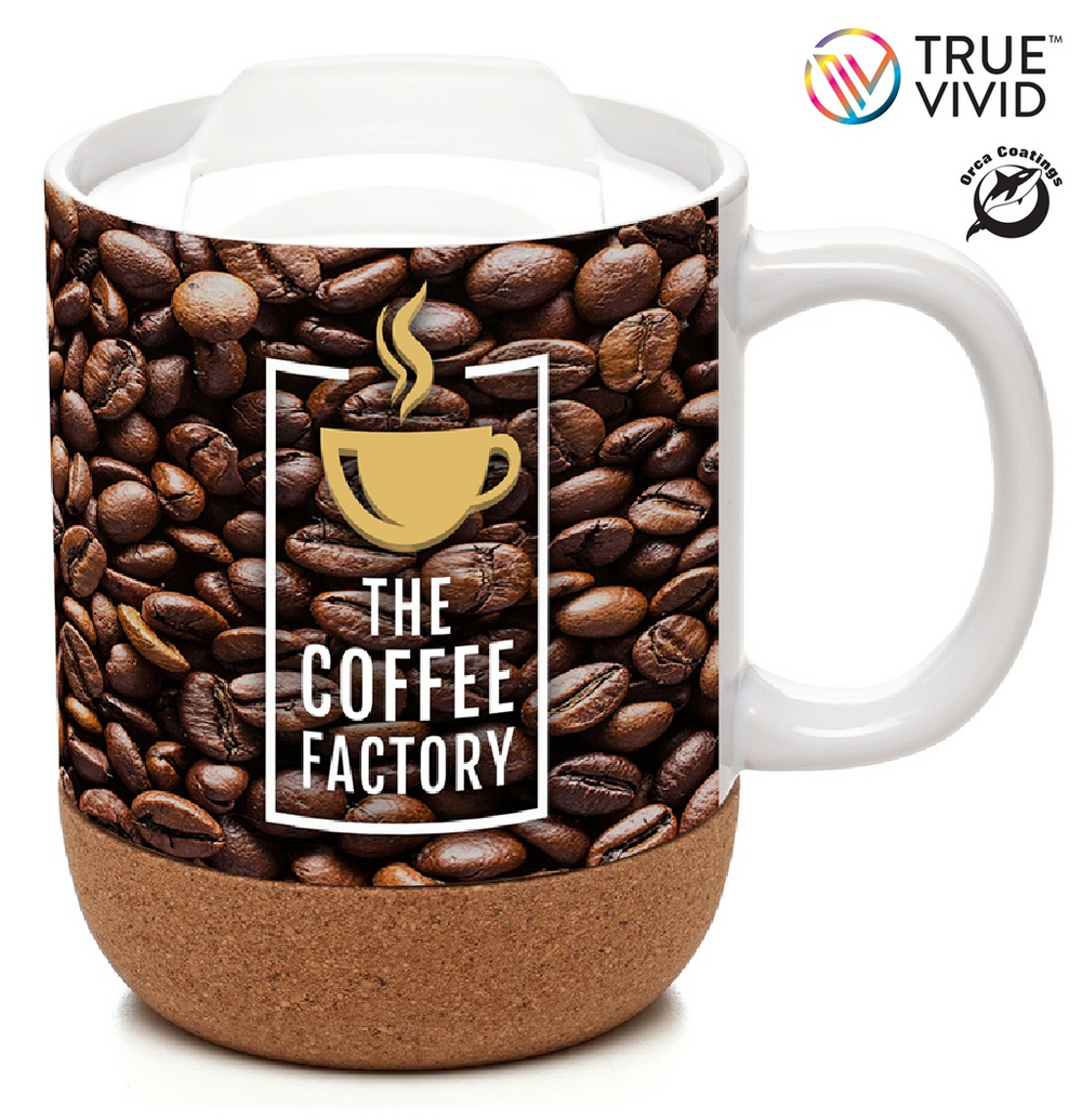 'Humber Full Colour' 400ml Ceramic Mug with Cork Base and PE Plastic Lid